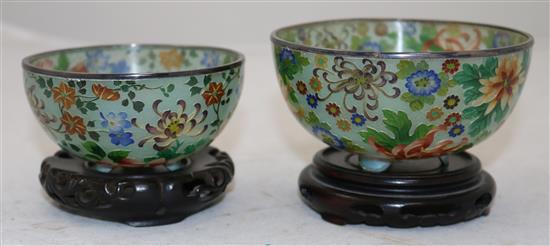 Two Japanese plique a jour enamel bowls, early 20th century, diameter 11cm, 9.4cm